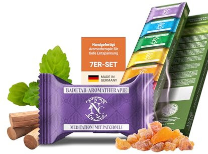 Nature Cosmétique® Aromatherapie Badetabs Set 7 Stück – Meditation – Aromatherapie für entspannte Wellness-Momente – Badebomben Dusche mit ätherischen Ölen – Geschenkidee – Made in DE
