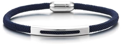 COOLSTEELANDBEYOND Hommes Femmes Mince en Bleu Nautique Marin Yacht Corde Bracelet avec Acier Inoxydable Charmes, Fermoir Magnétique