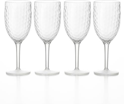 ZOPPER Plastic Wine Glasses Reusable Set of 4 Large BPA-Free Shatterproof Cups, Dimpled Design, Dishwasher Safe – Ideal for BBQ, Poolside, Camping, Outdoor Parties