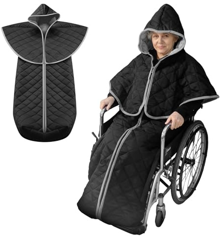 STEEIRO Schlupfsack für Rollstuhldecke Erwachsene Winter, Wasserdichte Winddichte Rollstuhl-Ganzkörper-Warmdecke, Rollstuhlwärmer mit Kapuze Cape, Universelle Passform für Rollstühle
