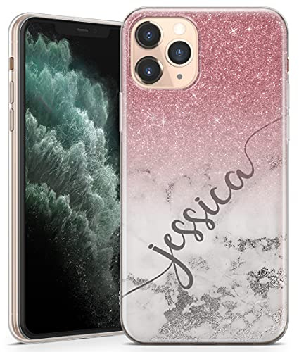 Personalisierte Handyhülle für iPhone Air - Linien Name Diagonale | Klare Soft Gel Benutzerdefinierte Roségold & Ombre Glitzern Effekte Design Stil Buchstabe Text