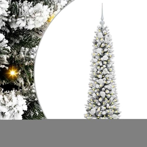 Gecheer Albero di Natale LED Verde e Bianco 120 cm, Realistico, Cono, PVC, Polietilene, Base Metallica, Decorazioni Natalizie, Moderno, Salotto e Corridoio