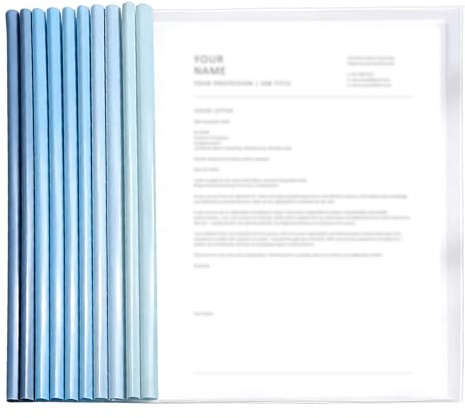 Reliure Dossier, 10Pièces Baguette Reliure A4, Reliure Dossier Baguette, Kit Reliure A4, Feuille Transparente A4, Relieur de Document, Dossier Reliure, classeur avec Barre Coulissante Bleu