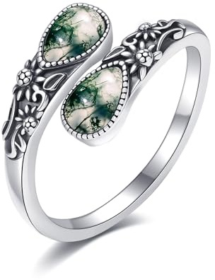 Mondstein/Moosachat/Türkis Löffelringe 925 Sterling Silber Vintage Sumflower Daumenring für Frauen Vintage Edelsteinringe Geschenk für Frauen
