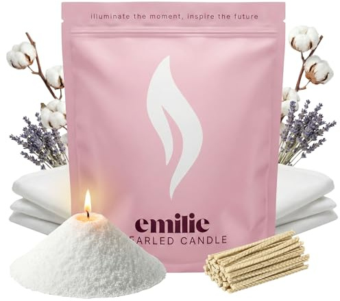 Emilie Pearled Candle 500g/1kg Refillable Wax Pearls – White Scented Pearled Candle for Any Container – Self-Extinguishing, Plant-Based, Reusable – 30/50 Cotton Wicks (500g, Fresh Linen)