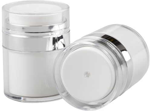 Gaomumu 2PCS 30ML Cream Jar Vacuum Bottle, Airless Pump Cosmetic Container, Portable Refillable Travel Cream Pot Suitable for Lotions Creams and Makeup