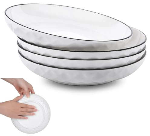 Wieat Serving Bowl Set, 4pcs Ceramic Pasta Plate, 8'' Salad Bowls for Kitchen, White Round Serving Dish, Cereal Fruit Dessert Bowls, Microwave Dishwasher Oven Safe