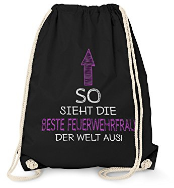 Fashionalarm Turnbeutel - So Sieht die Beste Feuerwehrfrau der Welt aus | Fun Rucksack mit Spruch als Geschenk Idee für Beruf Feuerwehr Brandmeisterin, Schwarz One Size