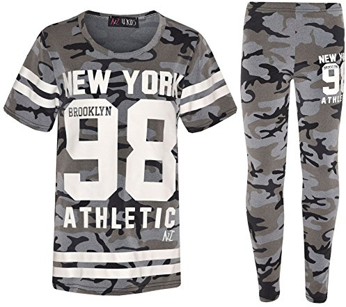 A2Z 4 Kids Girls New York Brooklyn 98 Athlectic Camouflage Print Trendy Top & Fashion Legging Set New Age 7 8 9 10 11 12 13 Years