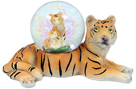 PIA International Glitzerkugel Tiger, braun liegend, Schneekugel Tier Tiere Schneekugeln Raubkatze