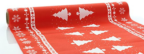 Sovie HOME Tischläufer White Tree in Rot aus Linclass® Airlaid, Einweg Weihnachtstischläufer stoffähnlich, ideal für Advent & Weihnachten Feiern, 40cm x 4,80m, 1 Stück