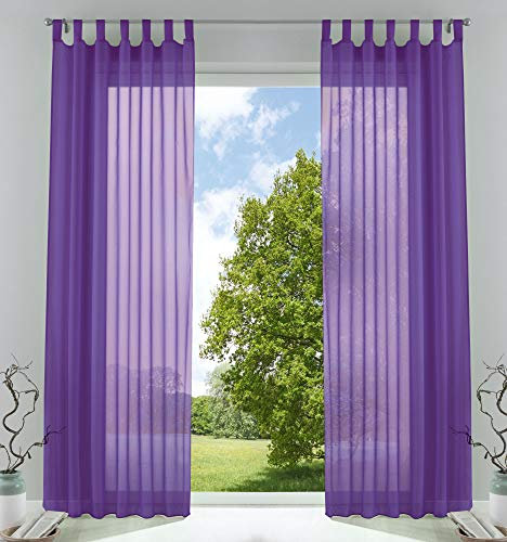 Gardinenbox 61000CN - Set di 2 tende trasparenti per soggiorno, in voile, con chiusura a nastro, 225 x 140 cm, colore: viola