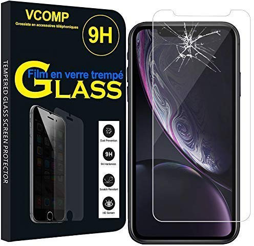 VCOMP® 1 Film Vitre Verre Trempé de Protection d'écran pour Apple iPhone XR (2018) 6.1 A1984 [Les Dimensions EXACTES du Telephone: 150.9 x 75.7 x 8.3 mm] - Transparent