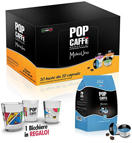 200 CAPSULE POP CAFFE' MOKA-UNO 4 DECAFFEINATO COMPATIBILI UNO SYSTEM ILLY KIMBO
