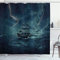 ABAKUHAUS Schiff Duschvorhang, Pirate Vintage Schiffs, Stoffliches Gewebe Badezimmerdekorationsset mit Haken, 175 x 220 cm, Dunkelblau Weiß