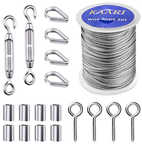 KAARI 19 Stück M5 Edelstahl 304 Hook & Eye Spanner,Seilspann,Spannschlösser,Edelstahlseil Edelstahlseil-Kit(50 ft)