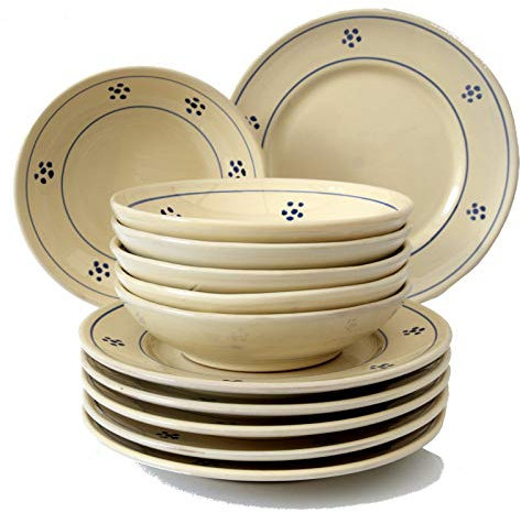 Colì Majolica et faïence de 1650 Star Series Set d'assiettes en Terre Cuite peintes à la Main, Service de Table pour 6 Personnes, 12 pièces Comprend 6 Bols de 20 cm et 6 Assiettes Plates de 24 cm.