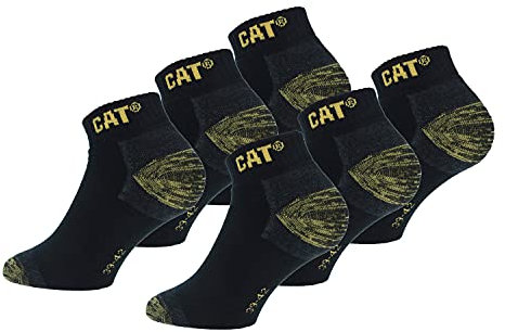 Caterpillar CAT 6 Paar Sneaker Herren-Arbeitsschutzsocken, doppelte Verstärkung an Zehen und Ferse, hochwertige Garne, Baumwollschwamm (Schwarz, 39-42)