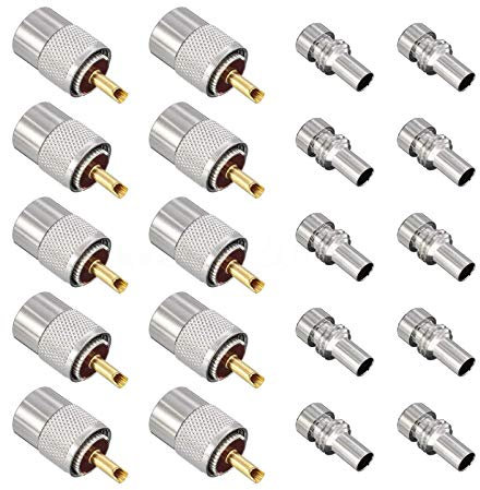 10 Pack UHF/PL-259 Solder Connector Plug with Reducer for RG8x, RG8, RG59, LMR-400, RG-213 Coaxial Coax Cable,Teflon Material 50ohm Low Loss RFAdapter Compatiable with Ham Radio Antenna