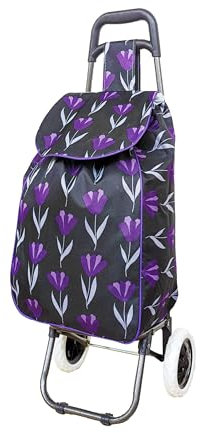 40L Lightweight Shopping Trolley, Hard Wearing & Foldaway Trendy Folding/Collapsible Push/Pull Carts for Easy Storage with 2 Wheels (Tulips)