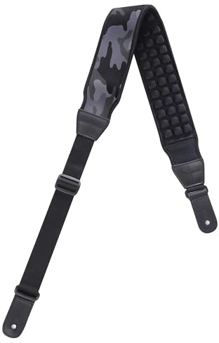 KLIQ Music Gear AirCell Guitar Strap for Bass & Electric Guitar with 3 Wide Neoprene Pad and Adjustable Length (Regular, Black-Grey (Camo))