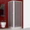 Cabine de douche 80 x 80 x (h) 185 cm, modèle Paola en PVC. Cabine avec ouverture d'angle, double porte semi transparente à soufflet, réductible, réversible, de couleur blanche.