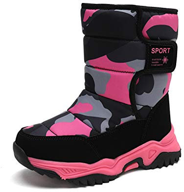 CERYTHRINA Enfant Bottes de Neige Garçon Filles Hiver Chaussures Chaud Botte Hiver Pour D'hiver Fourrure Chaudes Souple Fourrée Doublé Antidérapant Sole Étanche Bottes de Neige rose 27