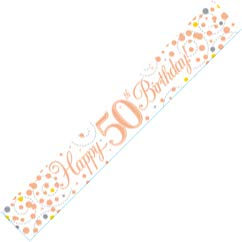 50th Birthday Rose Gold Birthday Party Foil Banner Pennant Age 50