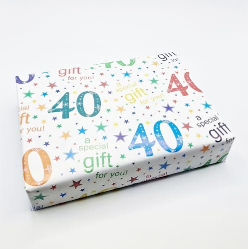 Party Angels 2 Bögen + 2 Geschenkanhänger Geschenkpapier zum 40. Geburtstag Weiß Mehrfarbig Geschenkpapier zum 40. Geburtstag Männlich/Weiblich/Unisex Weiß Mehrfarbig (PA)