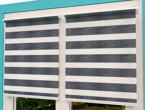 TROYAHOME® Doppelrollo Klemmfix Ohne Bohren Duo Rollo Fenster Rollo Easyfix (Dunkel Grau, 100 x 200 cm (Stoffbreite 97 cm)