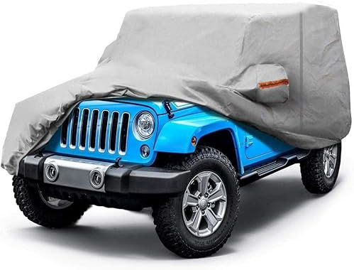Big Ant Housse de Voiture Extérieur Etanche pour Jeep Wrangler CJ,YJ, TJ & JK à 2 Portes, Bâche pour Wrangler Imperméable, Anti-Rayure UV Poussière, Résistante, Durable, Gris 430(L) x 165(W) x 165(H)