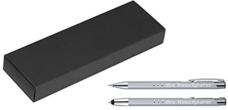 Schreibset mit Gravur / Touchpen Kugelschreiber + Druckbleistift / Farbe: silber