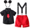Kinder Jungen Mickey Mouse Halloween Kostüme Gentleman Krawatte Kurzarm Shirt Hemd+Y-Back Hosenträger+Shorts+Stirnband 4tlg Geburtstagsfeier Hochzeit Formal Outfit Fotografie Schwarz-4tlg 4-5 Jahre