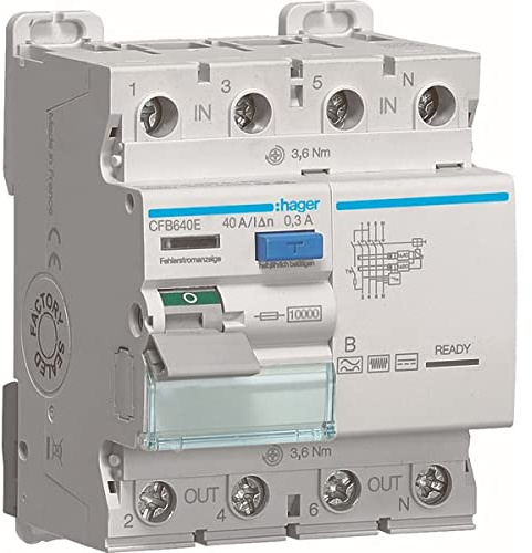 Fehlerstromschutzschalter 4p 10kA40A300mA TypB CFB640E 3250611627975 Hager