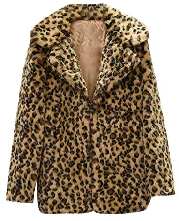 Kunstpelz Mantel Damen Mode Leopard Pelzmantel Warme Winterjacke Langarm Plüsch Mantel mit Revers Cardigan Bluse mit offener Naht Übergangsjacke Wintermantel Oberbekleidung