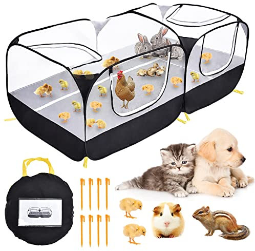 KEESIN Laufgitter für kleine Tiere mit Abnehmbarer Unterseite, atmungsaktiv, transparent, Netzwände, faltbar, Haustiergehege, Reptilien, Käfig für Welpen, Kätzchen, Kaninchen, Huhn