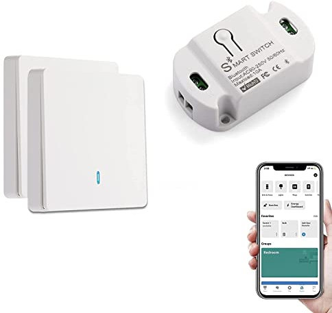 QIACHIP Alexa Smart WiFi Light Switch,10A Wireless RF Relay Wall Switch Kit Remote Control controller with 2 Panels,Timer Function,No Hub Require