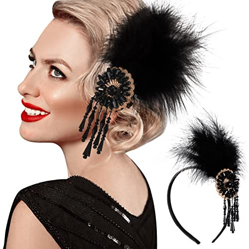 Feder Stirnband Flapper Haarreif Kopfschmuck 1920er Jahre Haarschmuck für Damen Vintage Stirnband mit Kristall Accessoires für Frauen Kunst Deko Schönheitswettbewerbe Thema Party
