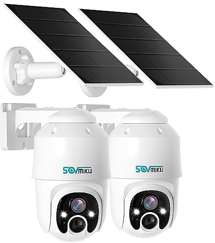 SOVMIKU 2A1 4MP Solar Security Camera Wireless Outdoor,2-Years Free Cloud Storage,Two Way Audio,Easy to Setup,Motion Detection,360° View,Pan/Tilt, Color Night Vision, Audible Flashlight Alarm,SD Slot