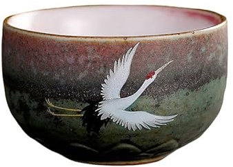 HonHeam Tazza da tè in ceramica giapponese, tazza da tè fatta a mano in porcellana con motivo a gru, tazza singola cinese di kung fu, set retrotea cambiato (C)