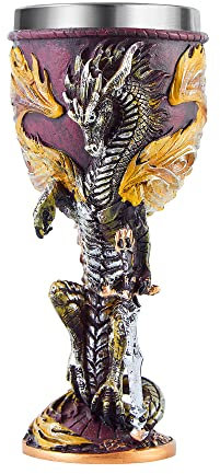 Ottalent Flame Dragon Goblet Stainless Steel Dungeons and Dragons Gift Chalice Wine Goblet 7 oz. (Yellow Flame Dragon)