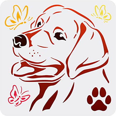 FINGERINSPIRE Hundeschablone 30x30 cm Ausgehöhlte Malschablone Labrador Hundeschablone Schmetterlingsschablone Hundepfotenabdruck Zeichenschablone Kunststoff PET Schablone Für Wand Boden Dekoration