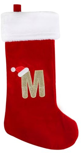 VEYLIN Christmas Stockings with Letters, 20 Inch Plush Christmas Stockings Large Embroidered Stockings Stockings for Kids/Adult Red Letter(M)