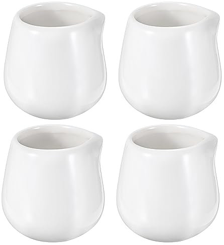 SUMNACON 4 PCs 3.4 OZ Porcelain Mini Creamer Pitcher, White Small Ceramic Creamer Milk Pitcher Set Coffee Tea Cup Container, Household Serving Jug for Sauce Salad Milk