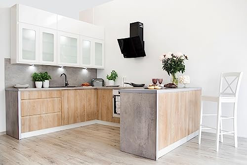 Genérico Muebles de Cocina con Isla 590 cms Color Madera y Blanco Brillo ref-75
