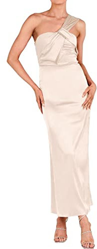 Robe Jupe Culotte Femme - Robe Moulante en Satin À Une Épaule pour Femme Robe De Cocktail Rose Poudré