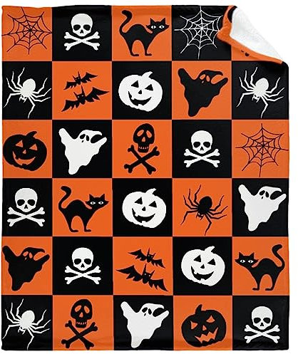 SUPERICH Halloween-Babydecke, Fledermaus, Kürbis, Geist, Spinnennetz, Geschenke, super weich, Wickeldecke, Neugeborene, gemütliche Babydecke, Kinderwagen-Überwurfdecke für Kinderbett, 40 x 30 cm,