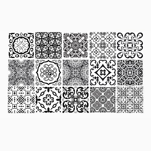 Ulticool Dekoration Aufkleber Fliesen - Schwarz Weiß Muster marokkanisch - 15x15cm - 15 Stück Selbstklebende Klebefolie Fliesenaufkleber - Rückwand für die Wand Badezimmer - Küche - Abwaschbar
