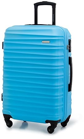 WITTCHEN Reisekoffer Rollkoffer Trolley Mittlerer Koffer Reisekoffer Hartschale aus ABS Mittelgroßkoffer mit 4 Spinner-Rollen Zahlenschloss Teleskopgriff Groove Line Größe M blau