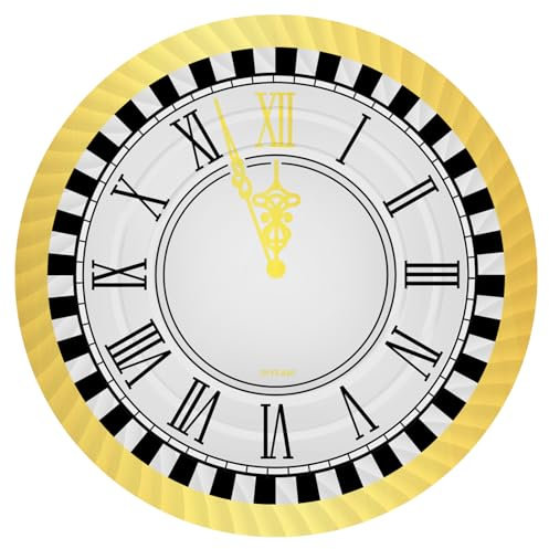 PARTYLOSOPHY OH YEAH - 2 plateaux ronds en carton fin d'année horloge - Ø 30 cm - Plateau en carton jetable - Décoration de table du Nouvel An - Vaisselle jetable fin d'année - Montage facile